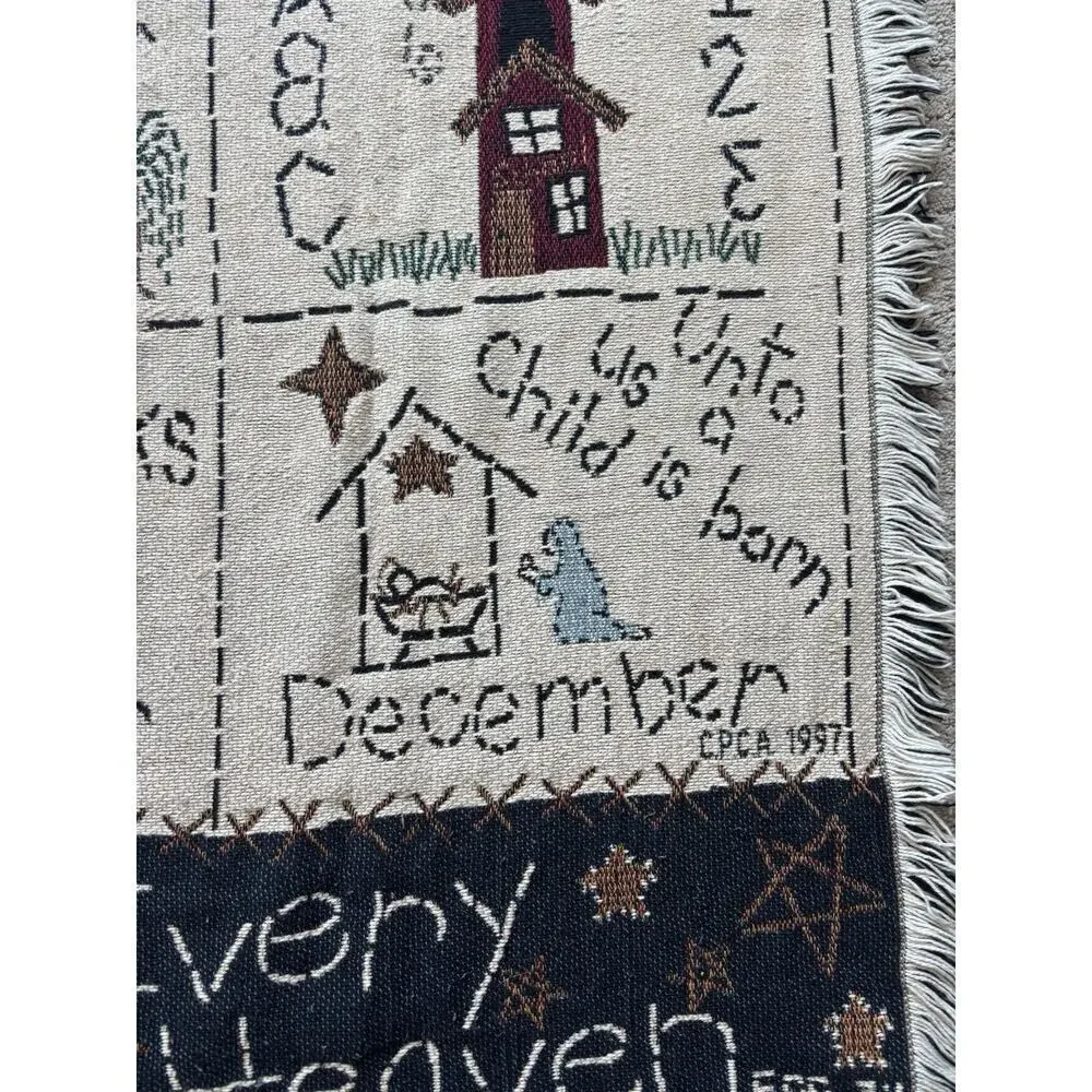 Vintage Christian Blanket Woven Tapestry Ecclesiasties Cottagecore Prairie Cozy